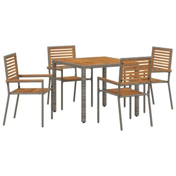 5-teiliges Garten Essset Graues Poly Rattan Akazie, Stapelbare Gartenstühle mit Kissen 2 Stück Graues Poly Rattan