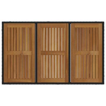 5-teiliges Garten Esstisch Set Schwarz Poly Rattan Akazie, Stapelbare Gartenstühle mit Kissen 2 Stück Schwarz Poly Rattan