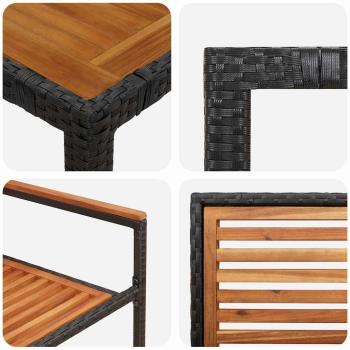 9-teiliges Garten Esszimmer Set Schwarzes Poly-Rattan Akazie, Stapelbare Gartenstühle mit Kissen 2 Stück Schwarz Poly-Rattan