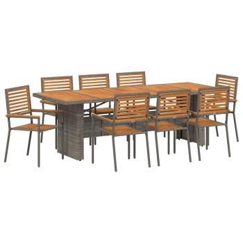 Garten Essgruppe 9 stk. Grau und Braun Poly-Rattan
