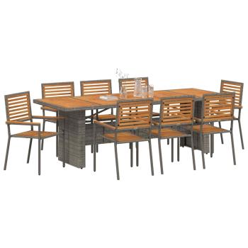Garten Essgruppe 9 stk. Grau und Braun Poly-Rattan