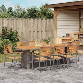 Garten Essgruppe 9 stk. Grau und Braun Poly-Rattan