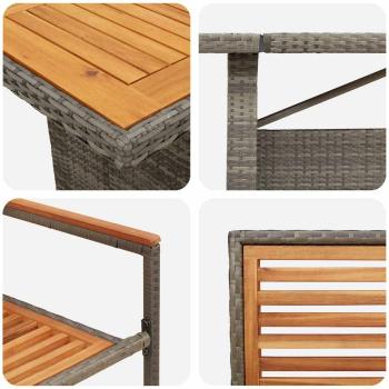 11-teiliges Garten Esszimmer Set Grau Poly Rattan Akazie, Stapelbare Gartenstühle mit Kissen 2 Stück Grau Poly Rattan