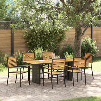 ARDEBO.de - 7-teiliges Garten Esszimmer Set Schwarz Poly Rattan Akazie, Stapelbare Gartensessel mit Kissen 2 Stück Schwarz Poly Rattan