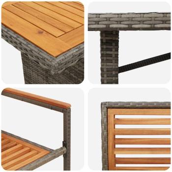 7-teiliges Garten Essset Grau Poly Rattan Akazie, Stapelbare Gartenstühle mit Kissen 2 Stk Grau Poly Rattan