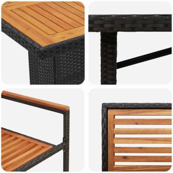 9-teiliges Garten Essset Schwarz Poly Rattan Akazie, Stapelbare Gartenstühle mit Polstern 2 Stück Schwarz Poly Rattan