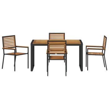 5-teiliges Garten Essset Schwarz Poly Rattan Akazie, Stapelbare Gartenstühle mit Kissen 2 Stück Schwarz Poly Rattan