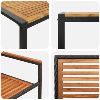 5-teiliges Garten Essset Schwarz Poly Rattan Akazie, Stapelbare Gartenstühle mit Kissen 2 Stück Schwarz Poly Rattan
