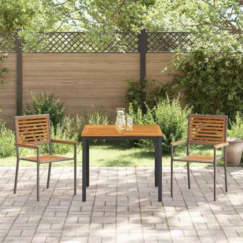 3-teilige Garten Essgruppe Grau Poly-Rattan Akazie, Stapelbare Gartenstühle mit Kissen 2 Stück Grau Poly-Rattan, Gartentisch 90x90x75 cm Aus solidem Akazienholz und Metall