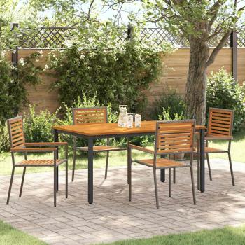 ARDEBO.de - 5-teiliges Garten Esszimmer Set Grau Poly Rattan Akazie, Stapelbare Gartenstühle mit Kissen 2 Stück Grau Poly Rattan, Gartentisch 150x90x75 cm Aus solidem Akazienholz und Metall