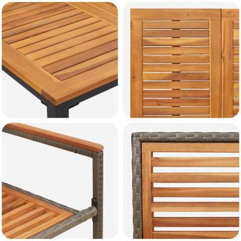 9-teiliges Garten-Essgruppe Grau Poly Rattan Akazie, Stapelbare Gartenstühle mit Kissen 2 Stück Grau Poly Rattan, Gartentisch 200x90x75 cm aus massivem Akazienholz und Metall