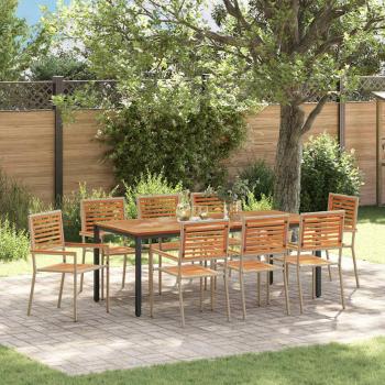 ARDEBO.de - 9-teiliges Garten Essset Beige Poly-Rattan Akazie, Stapelbare Gartenstühle mit Kissen - Set von 2 in Beige Poly-Rattan, Gartentisch 200x90x75 cm aus massivem Akazienholz und Metall