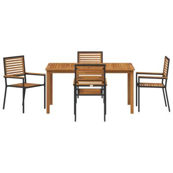 5-teiliges Garten Esszimmer Set Schwarz Polyrattan Akazie, Stapelbare Gartenstühle mit Kissen 2 Stück Schwarz Polyrattan