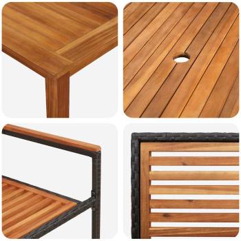 5-teiliges Garten Esszimmer Set Schwarz Polyrattan Akazie, Stapelbare Gartenstühle mit Kissen 2 Stück Schwarz Polyrattan
