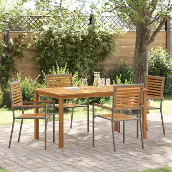 ARDEBO.de - 5-teiliges Garten Essset Grau Poly Rattan Akazie, Stapelbare Gartenstühle mit Kissen 2 Stück Grau Poly Rattan