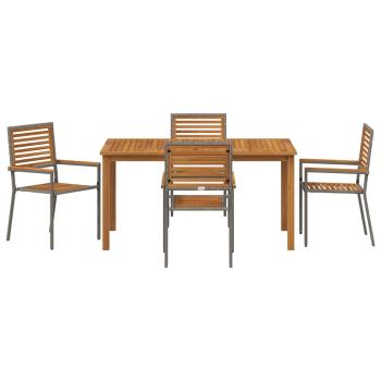 5-teiliges Garten Essset Grau Poly Rattan Akazie, Stapelbare Gartenstühle mit Kissen 2 Stück Grau Poly Rattan