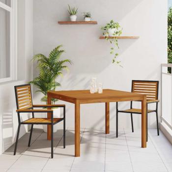 ARDEBO.de - 3-teiliges Garten Essset Schwarz Poly-Rattan Akazie, Stapelbare Gartenstühle mit Kissen 2 Stück Schwarz Poly-Rattan
