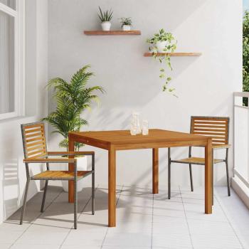 ARDEBO.de - 3-teilige Garten Essgruppe Grau Poly-Rattan Akazie, Stapelbare Gartenstühle mit Kissen 2 Stück Grau Poly-Rattan