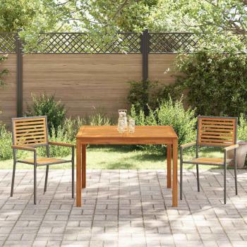 3-teilige Garten Essgruppe Grau Poly-Rattan Akazie, Stapelbare Gartenstühle mit Kissen 2 Stück Grau Poly-Rattan