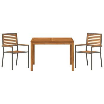 3-teilige Garten Essgruppe Grau Poly-Rattan Akazie, Stapelbare Gartenstühle mit Kissen 2 Stück Grau Poly-Rattan
