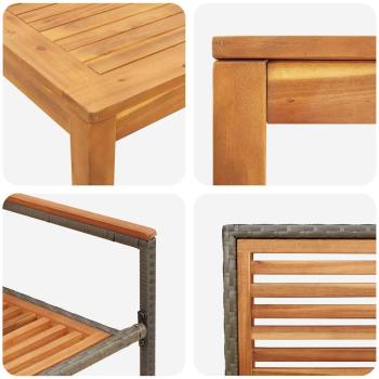 3-teilige Garten Essgruppe Grau Poly-Rattan Akazie, Stapelbare Gartenstühle mit Kissen 2 Stück Grau Poly-Rattan