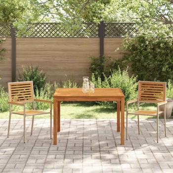3-teiliges Garten Essset Beige, Poly-Rattan Akazie, stapelbare Gartenstühle mit Kissen - Set aus 2 in Beige Poly-Rattan