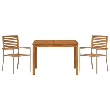 3-teiliges Garten Essset Beige, Poly-Rattan Akazie, stapelbare Gartenstühle mit Kissen - Set aus 2 in Beige Poly-Rattan