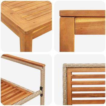 3-teiliges Garten Essset Beige, Poly-Rattan Akazie, stapelbare Gartenstühle mit Kissen - Set aus 2 in Beige Poly-Rattan