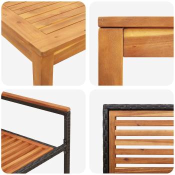5-teiliges Garten Esszimmer Set Schwarzes Poly Rattan Akazie, Stapelbare Gartenstühle mit Kissen 2 Stück Schwarzes Poly Rattan