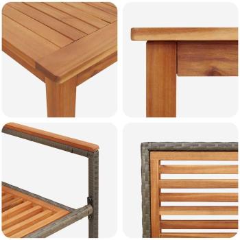 9-teiliges Garten Esszimmer Set Grau Poly Rattan Akazie, Stapelbare Gartenstühle mit Kissen 2 Stk Grau Poly Rattan