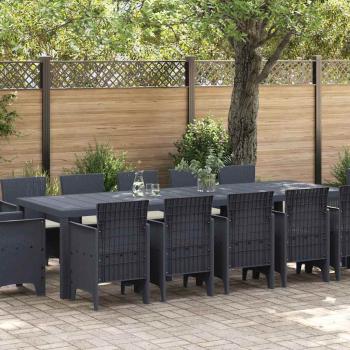 ARDEBO.de - 13-teiliges Garten-Essset mit Kissen in Anthrazit aus Poly-Rattan, Gartentisch in Anthrazit 150x100x73 cm aus Poly-Rattan, Gartenstühle mit Kissen, 4 Stück in Anthrazit aus Poly-Rattan
