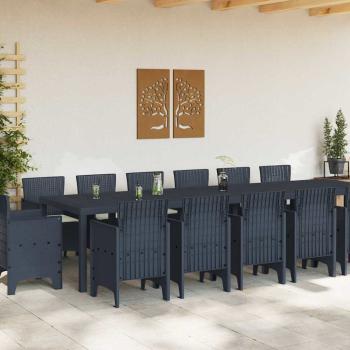 15-teiliges Garten Essgruppe mit Kissen Anthrazit Poly-Rattan, Gartentisch Anthrazit 200x100x73 cm Poly-Rattan, Gartentisch Anthrazit 150x100x73 cm Poly-Rattan, Gartenstühle mit Kissen 2 Stück Anthrazit Poly-Rattan, Gartenstühle mit Kissen 4 Stück Anthraz