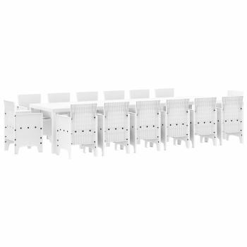 15-teiliges Garten Essset mit Kissen Weiß Poly-Rattan, Gartentisch Weiß 200x100x73 cm Poly-Rattan, Gartentisch Weiß 150x100x73 cm Poly-Rattan, Gartenstühle mit Kissen 2 Stk Weiß Poly-Rattan, Gartenstühle mit Kissen 4 Stk Weiß Poly-Rattan