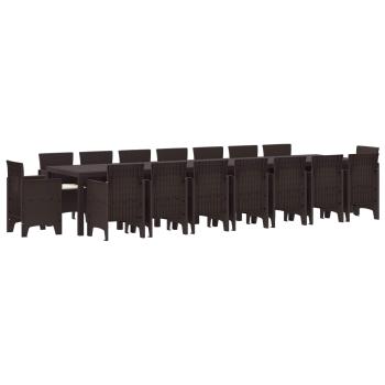 17-teiliger Garten-Essbereich mit Kissen Braun Poly-Rattan, Gartentisch Braun 250x100x73 cm Poly-Rattan, Gartentisch Braun 150x100x73 cm Poly-Rattan, Gartenstühle mit Kissen 4 Stk Braun Poly-Rattan