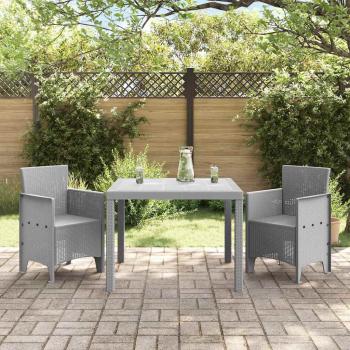 3-teiliges Garten Essgruppe Helles Grau Poly Rattan