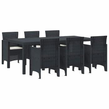 7-teilige Garten Essgruppe mit Kissen Anthrazit Poly Rattan