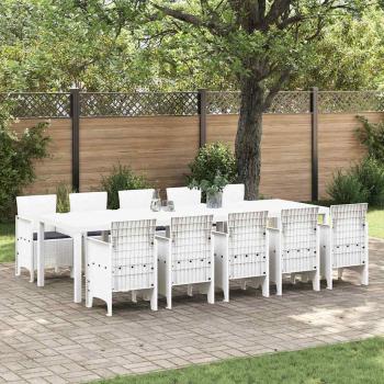 ARDEBO.de - 11-teiliges Gartendining-Set mit Kissen Weiß Poly-Rattan, Gartentisch Weiß 150x100x73 cm Poly-Rattan, Gartenstühle mit Kissen 2 Stk Weiß Poly-Rattan, Gartenstühle mit Kissen 4 Stk Weiß Poly-Rattan