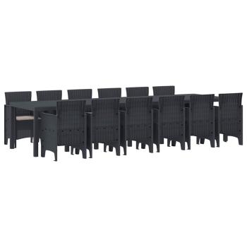 13-teiliges Garten-Essset mit Kissen Anthrazit Poly-Rattan, Gartentisch Anthrazit 200x100x73 cm Poly-Rattan, Gartentisch Anthrazit 150x100x73 cm Poly-Rattan, Gartenstühle mit Kissen 4 Stück Anthrazit Poly-Rattan