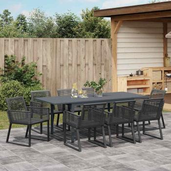 9-teiliges Garten Esszimmer Set Schwarz Poly Rattan, Erweiterbarer Gartentisch Anthrazit (140-210)x90x73 cm Stahl