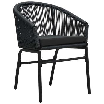 10-teiliges Garten-Essset mit Kissen aus schwarzem Poly-Rattan, Ausziehbarer Gartentisch Anthrazit (140-210)x90x73 cm aus Stahl