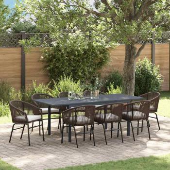 ARDEBO.de - 10-teiliges Garten Essset mit Kissen Braunes Poly-Rattan, Ausziehbarer Gartentisch Anthrazit (140-210)x90x73 cm Stahl