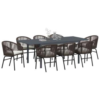 10-teiliges Garten Essset mit Kissen Braunes Poly-Rattan, Ausziehbarer Gartentisch Anthrazit (140-210)x90x73 cm Stahl