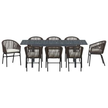 10-teiliges Garten Essset mit Kissen Braunes Poly-Rattan, Ausziehbarer Gartentisch Anthrazit (140-210)x90x73 cm Stahl