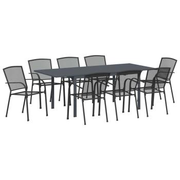 9-teiliges Flurmöbel-Set Anthrazit Stahl, Ausziehbarer Gartentisch Anthrazit (140-210)x90x73 cm Stahl