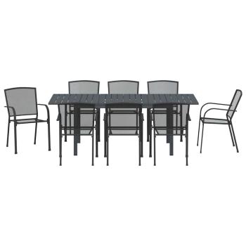 9-teiliges Flurmöbel-Set Anthrazit Stahl, Ausziehbarer Gartentisch Anthrazit (140-210)x90x73 cm Stahl