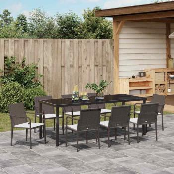9-teiliges Garten-Esszimmer-Set mit Kissen aus braunem Poly-Rattan