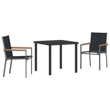 3-teiliges Garten-Dining-Set Schwarz Textilene und Stahl