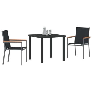 3-teiliges Garten-Dining-Set Schwarz Textilene und Stahl