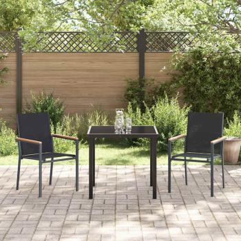 3-teiliges Garten-Dining-Set Schwarz Textilene und Stahl