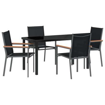 5-teiliges Garten-Dining-Set Schwarz Textilene und Stahl
